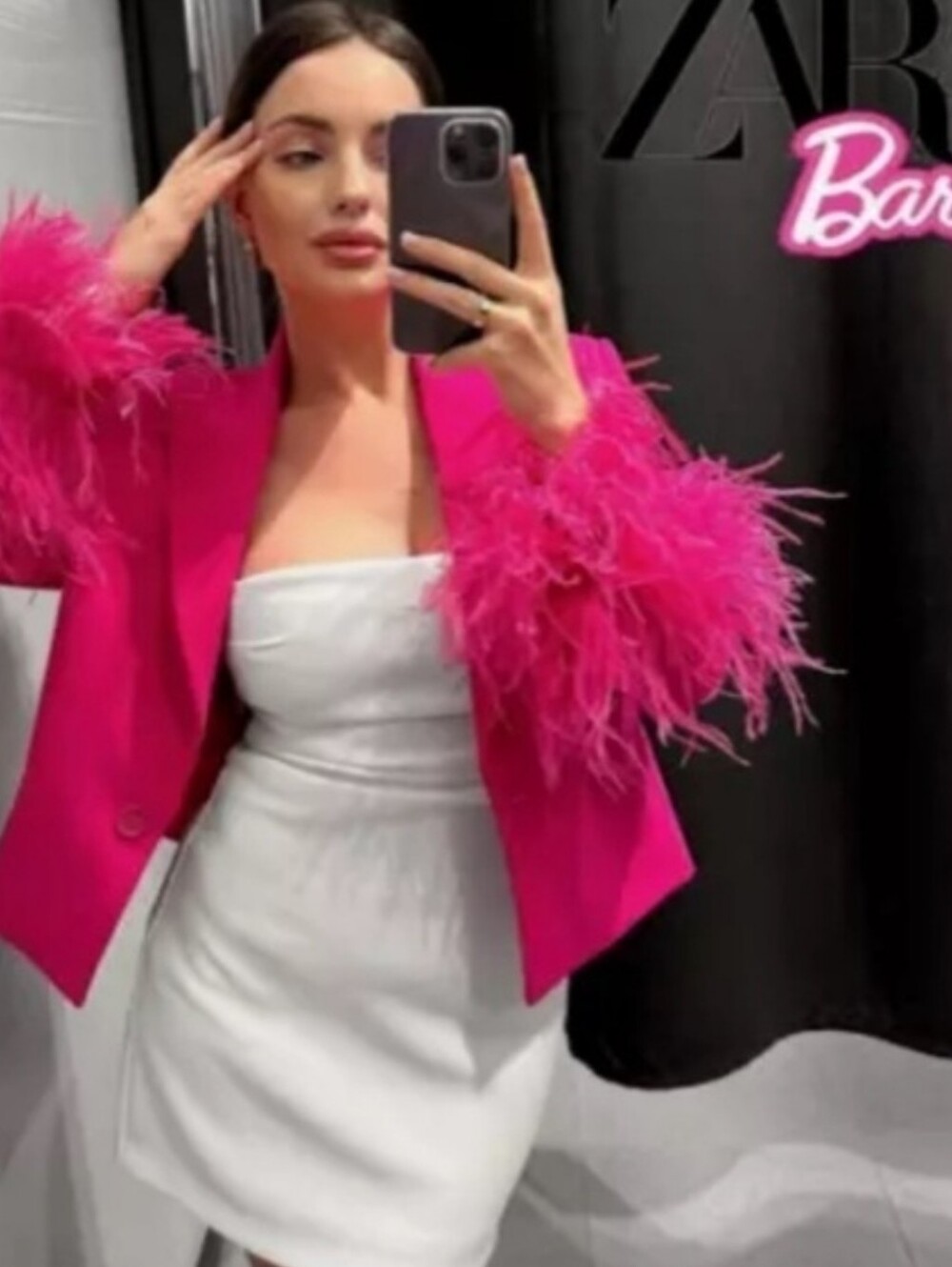 Zara cropped feather blazer pink size M - Picture 3 of 15